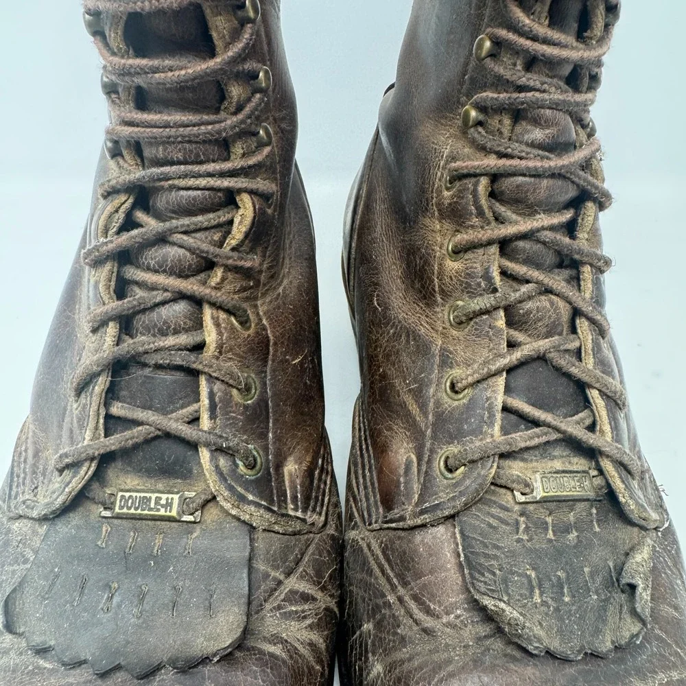 Double-H Lacer Logger Brown Work Boots Round‎ Toe DH9718 Men's Size 8.5D USA